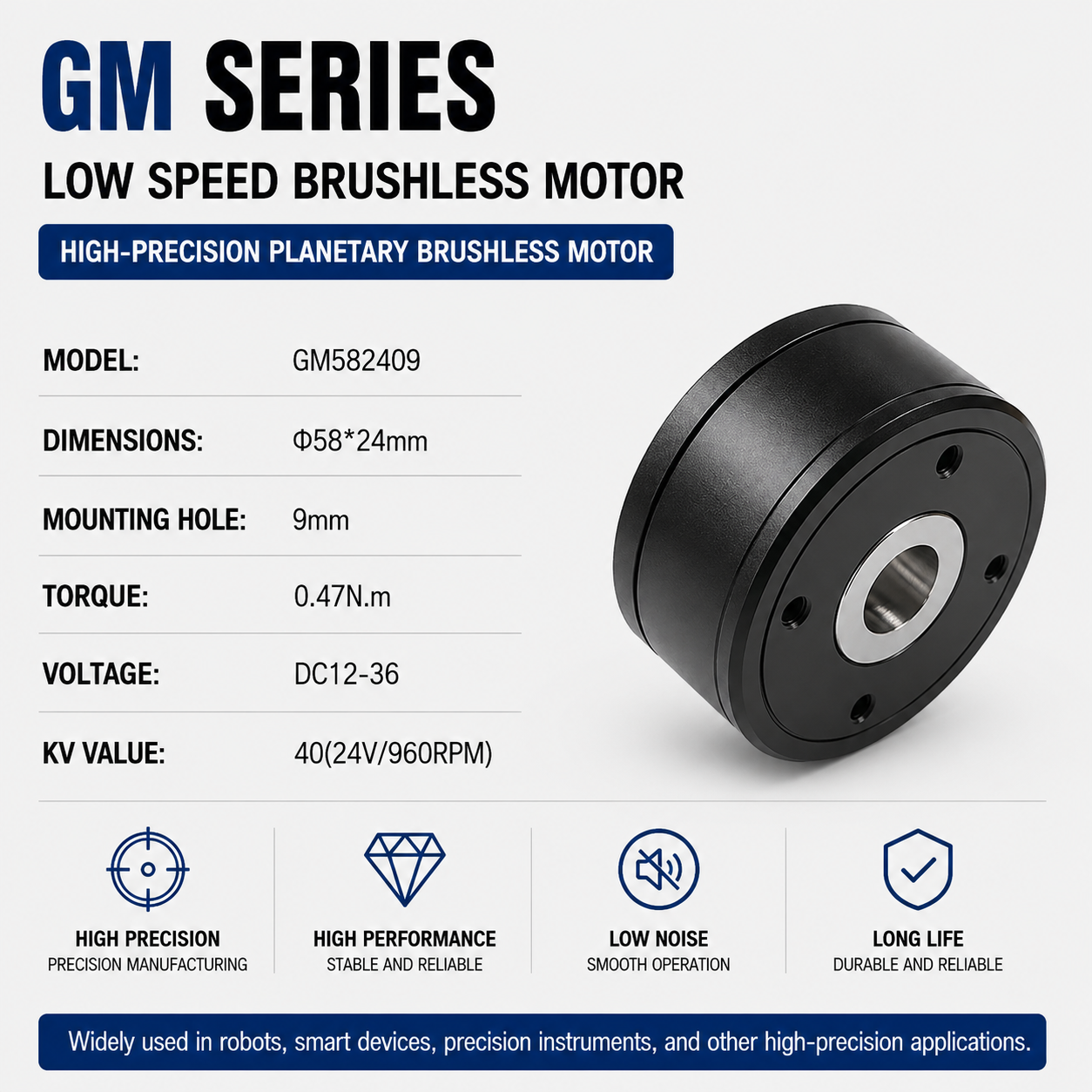 GM Series Hollow Shaft Brushless DC Gimbal Motor Low Speed High Torque Outer Rotor Motor for Robotic Arm Joint